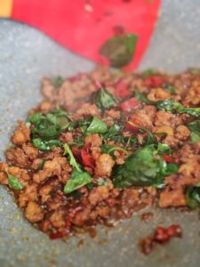 Pad Krow Pad kra pow is a classic Thai stir-fry with fragrant basil leaves